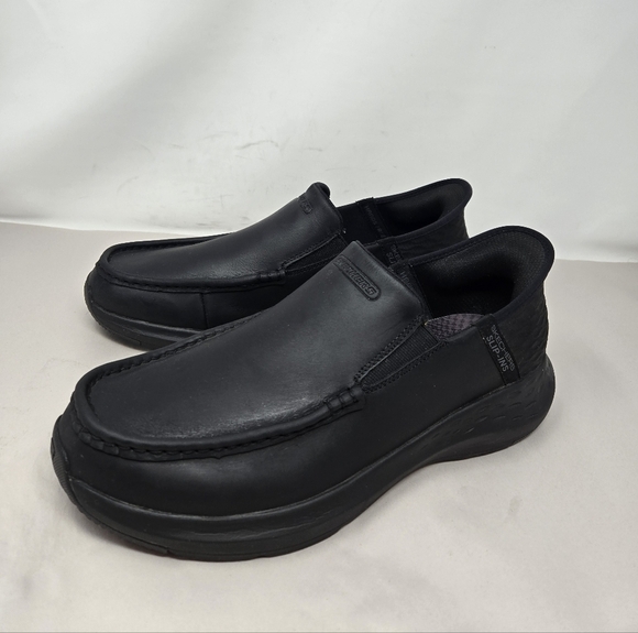 Skechers Mens Slip In Loafers Sz 10 Relaxed Fit Black Leather Parson-Oswin main image 6